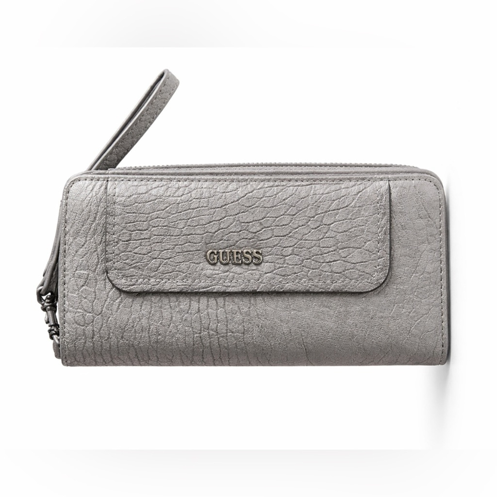 GUESS Metallic Croc-Embossed Wristlet Wallet Zip Around